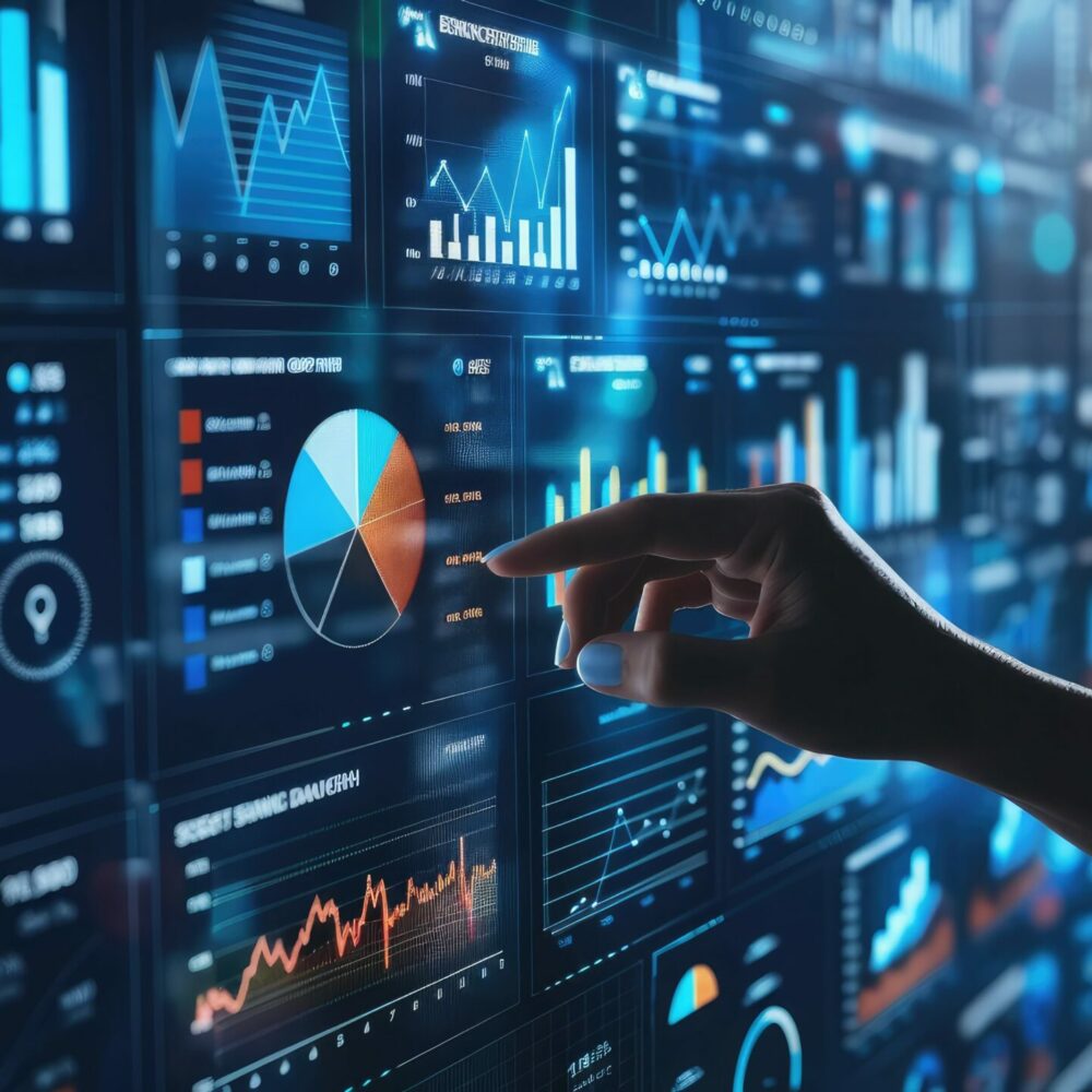 Business finance data analytics graph.Financial management technology.Advisor using KPI Dashboard on virtual screen.